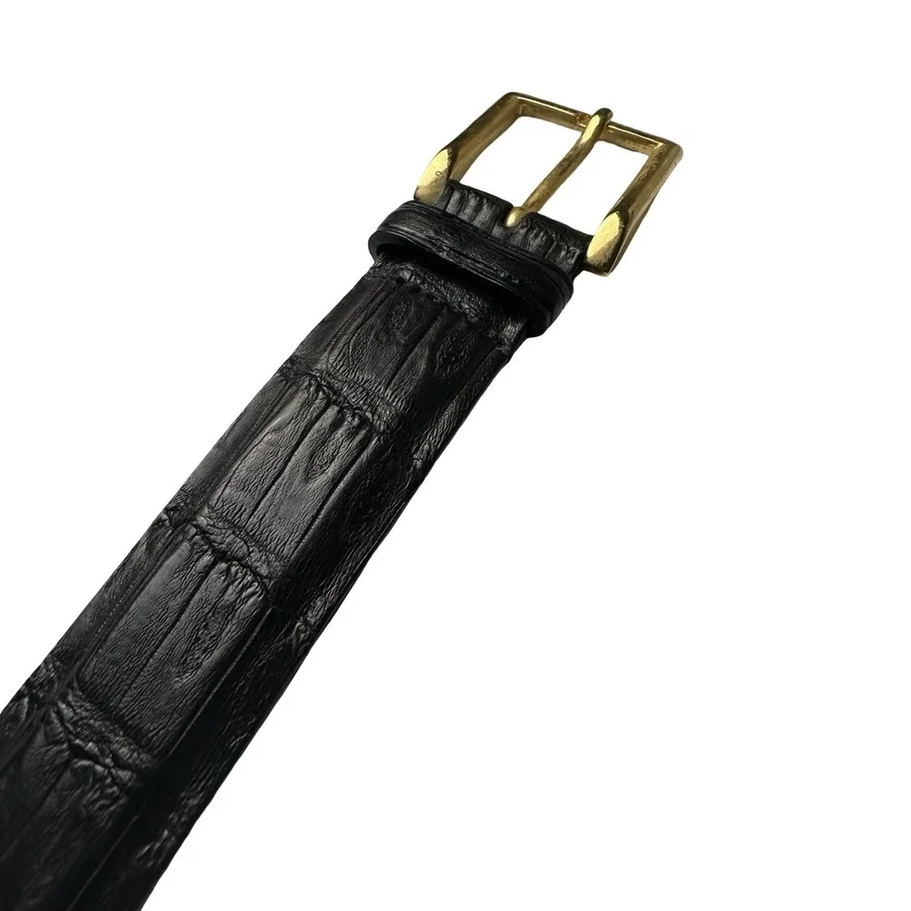 Bespoke Black Genuine Crocodile Belt Brass Buckle 1.25 Inch Width Size 34 USA